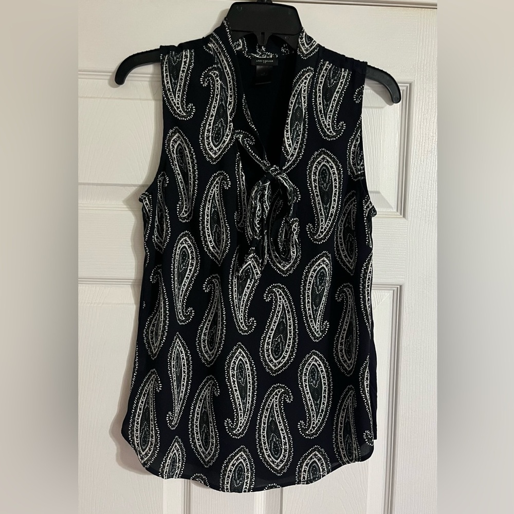 Ann Taylor Women's Printed Tie Neck Tank Top Sleeveless Shirt small